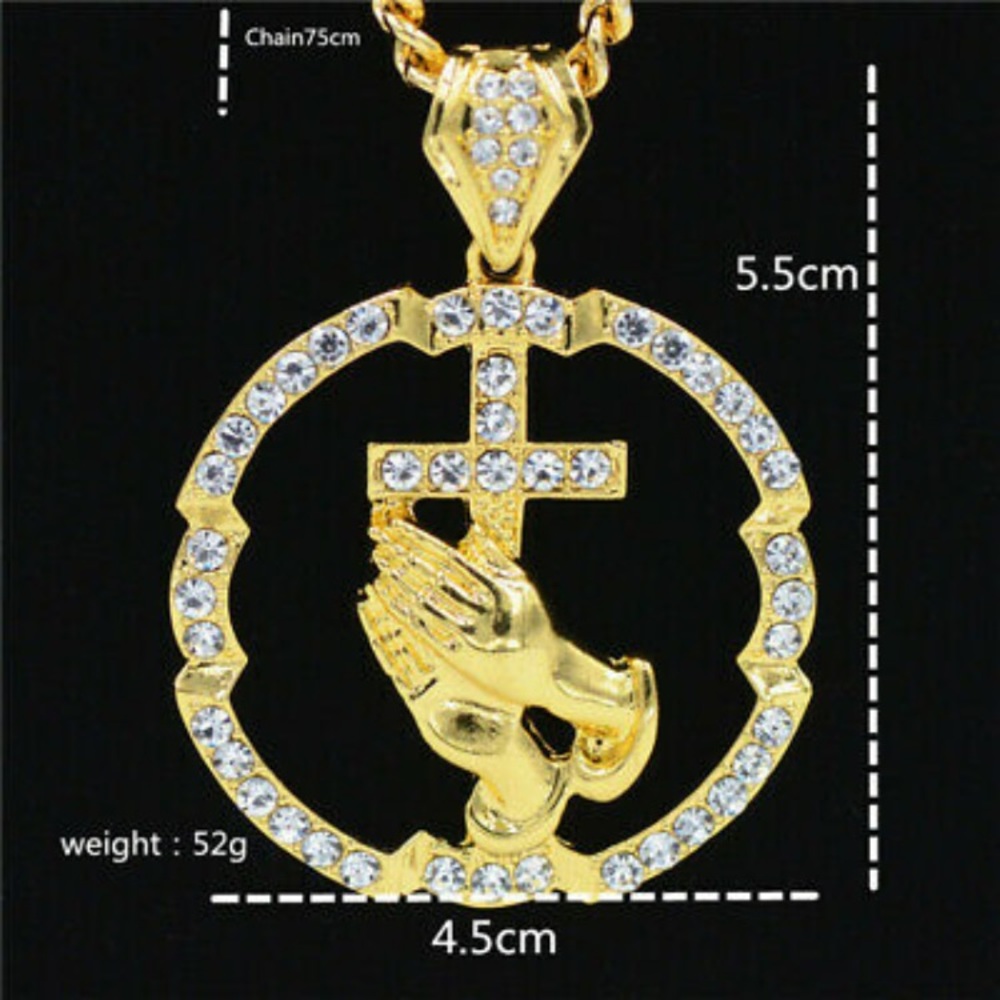 Iced Out Prayer Cross Gold Pendant Necklace - Picture 5 of 5